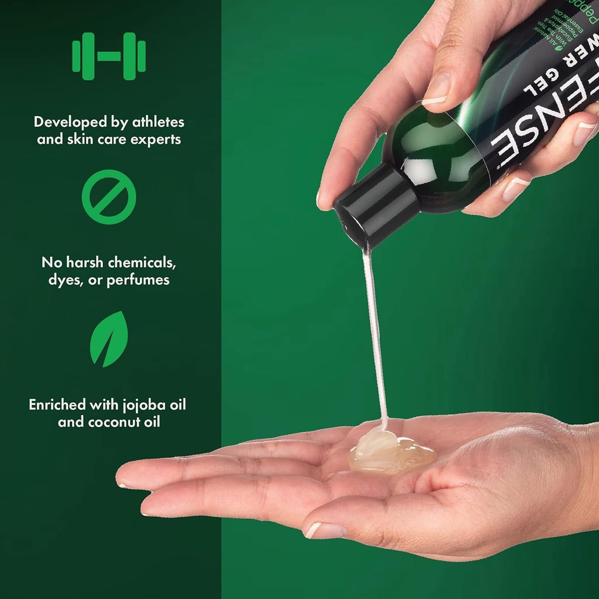 Defense Soap Peppermint Tea Tree Body Wash peppermint oil vector scene signaling refreshing post-workout revitalization.
