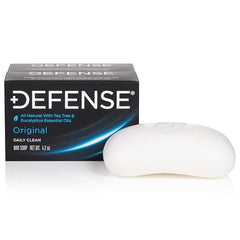 Defense Soap 2pk packaging shows natural ingredients for skin care.