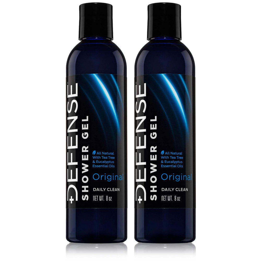 Defense Soap Tea Tree Body Wash bottle pour showcases quick refreshing post-workout cleansing