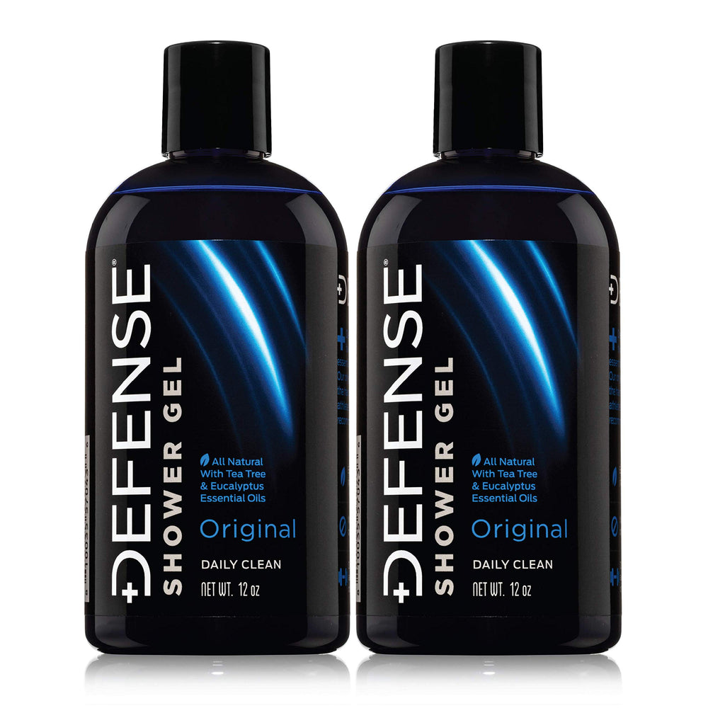 Defense Soap Tea Tree Body Wash bottle pour shows rich lather for post-workout cleansing.