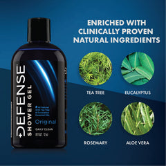 Defense Soap Tea Tree Body Wash creamy lather close-up emphasizes thorough cleansing.