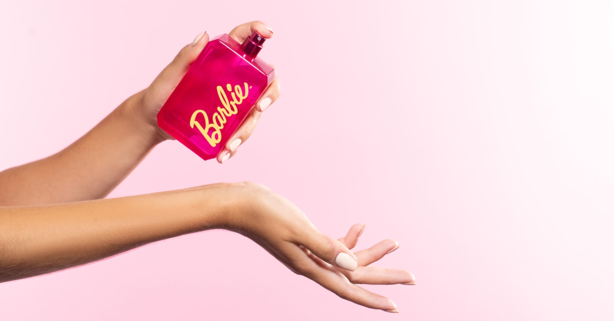 DefineMe Barbie Perfume bottle back view highlights branding and elegant silhouette.