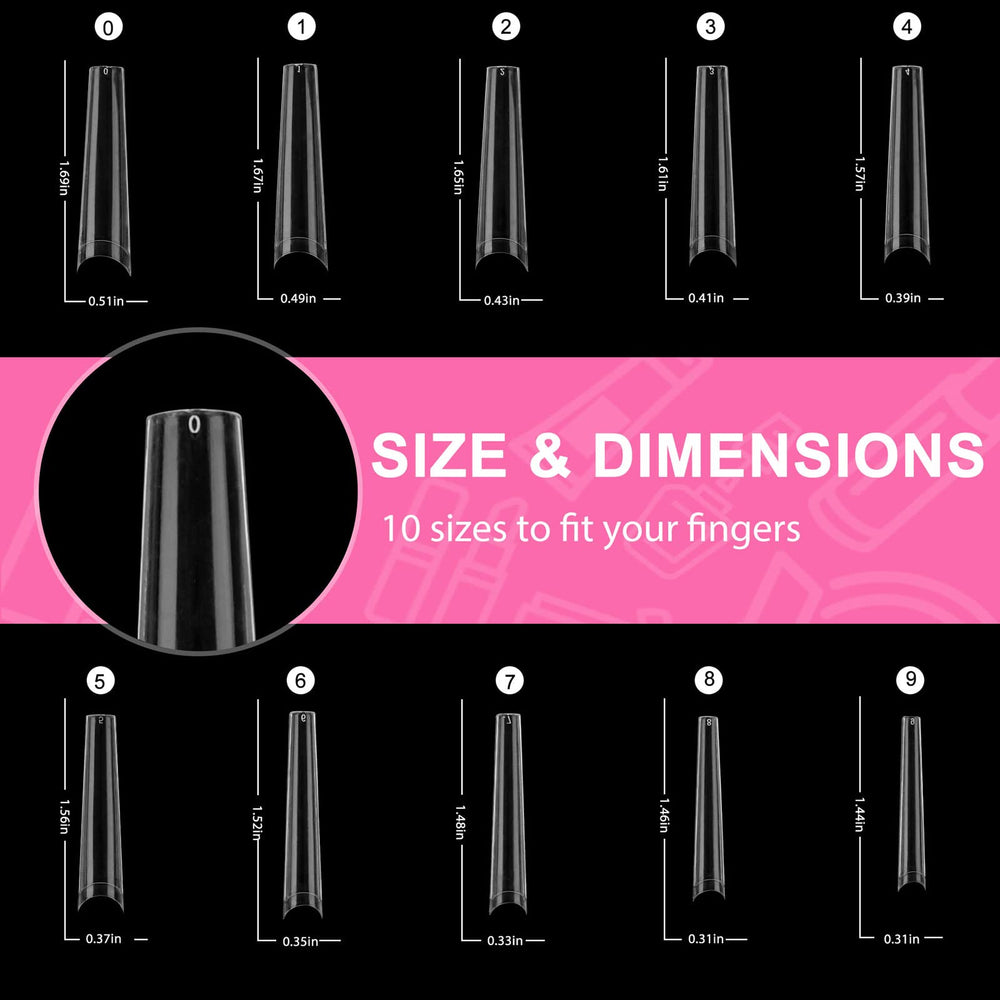 Defuber nail tips size chart highlights 0-9 range for precise sizing