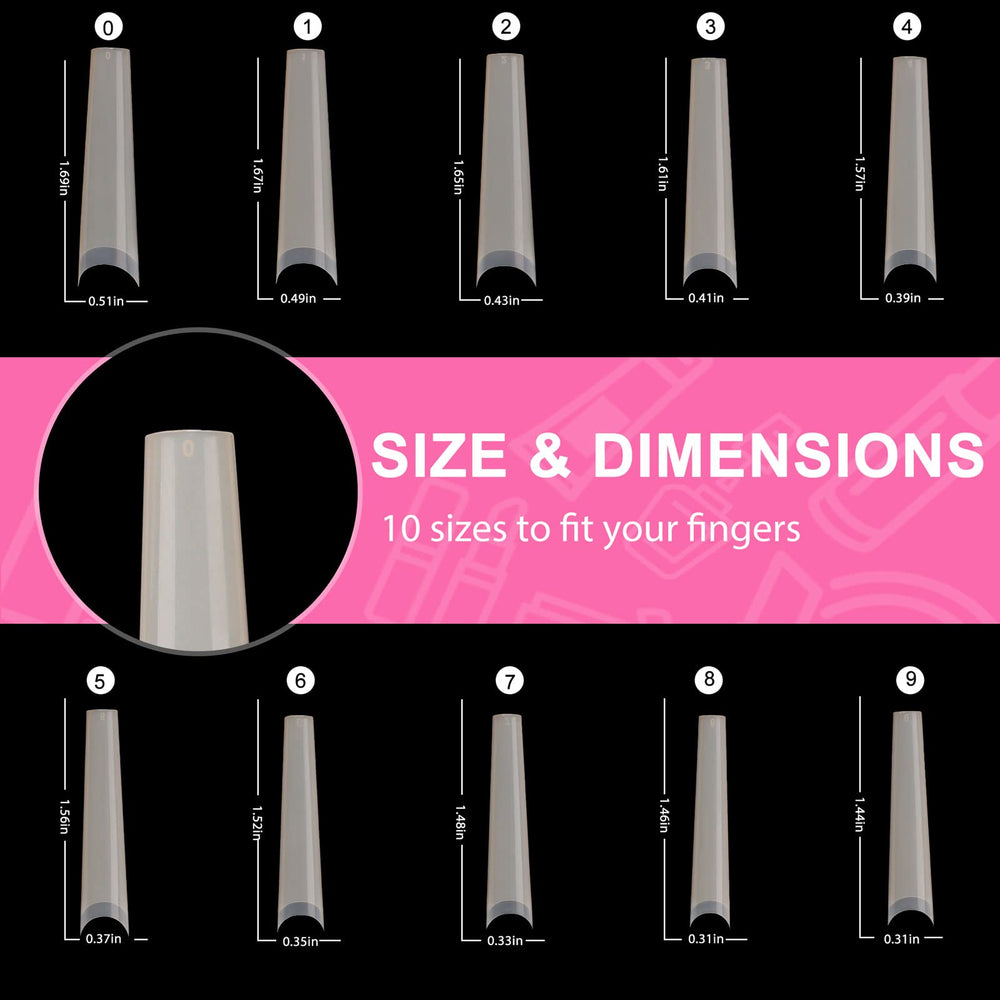 Defuber nail tips size chart helps find the perfect fit.