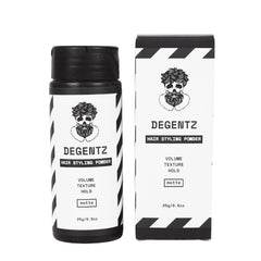 DEGENTZ king-sized hair powder bottle showing grease-free natural finish