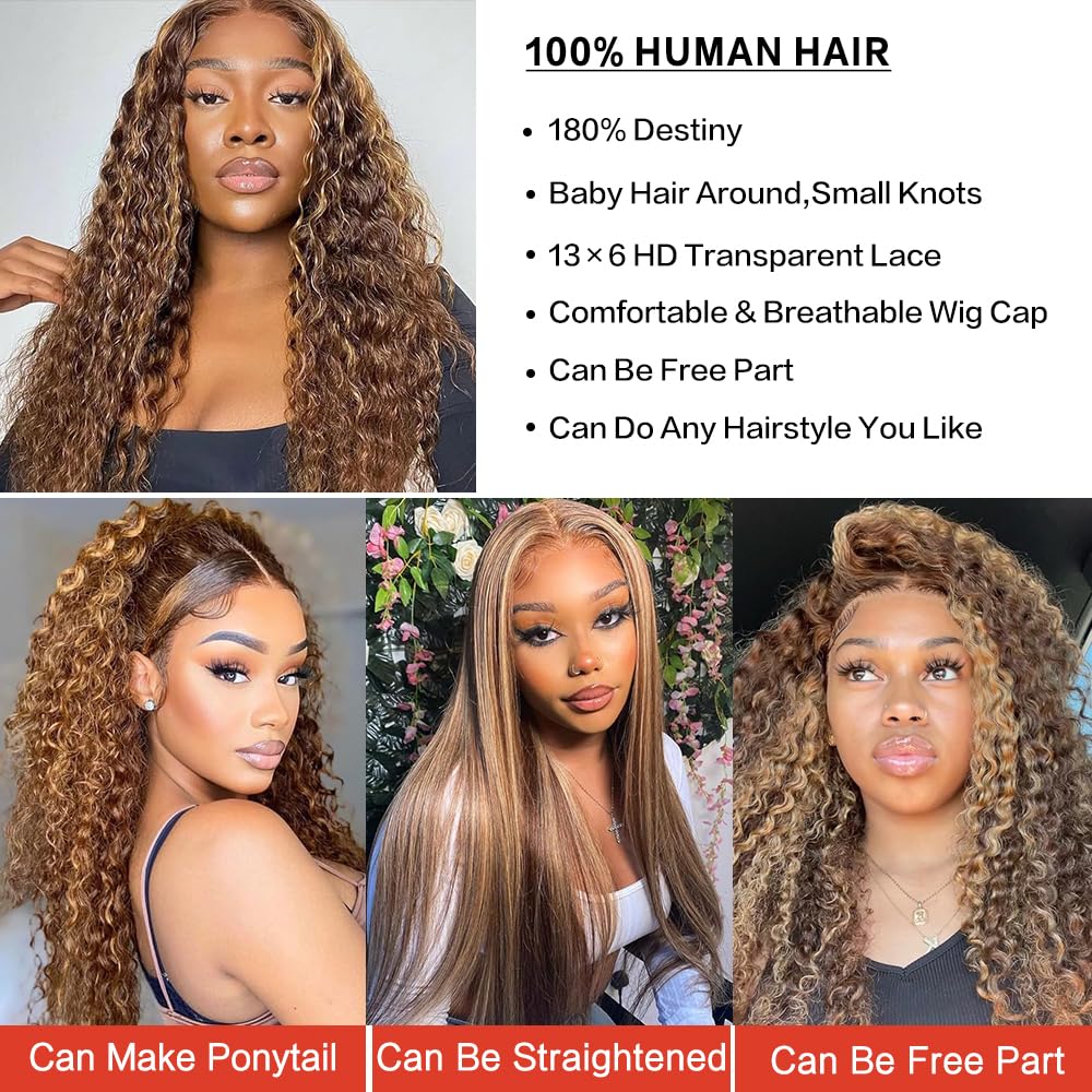 DegHyth 13x6 ombre lace-front cap wig with comfortable fit and breathable cap.
