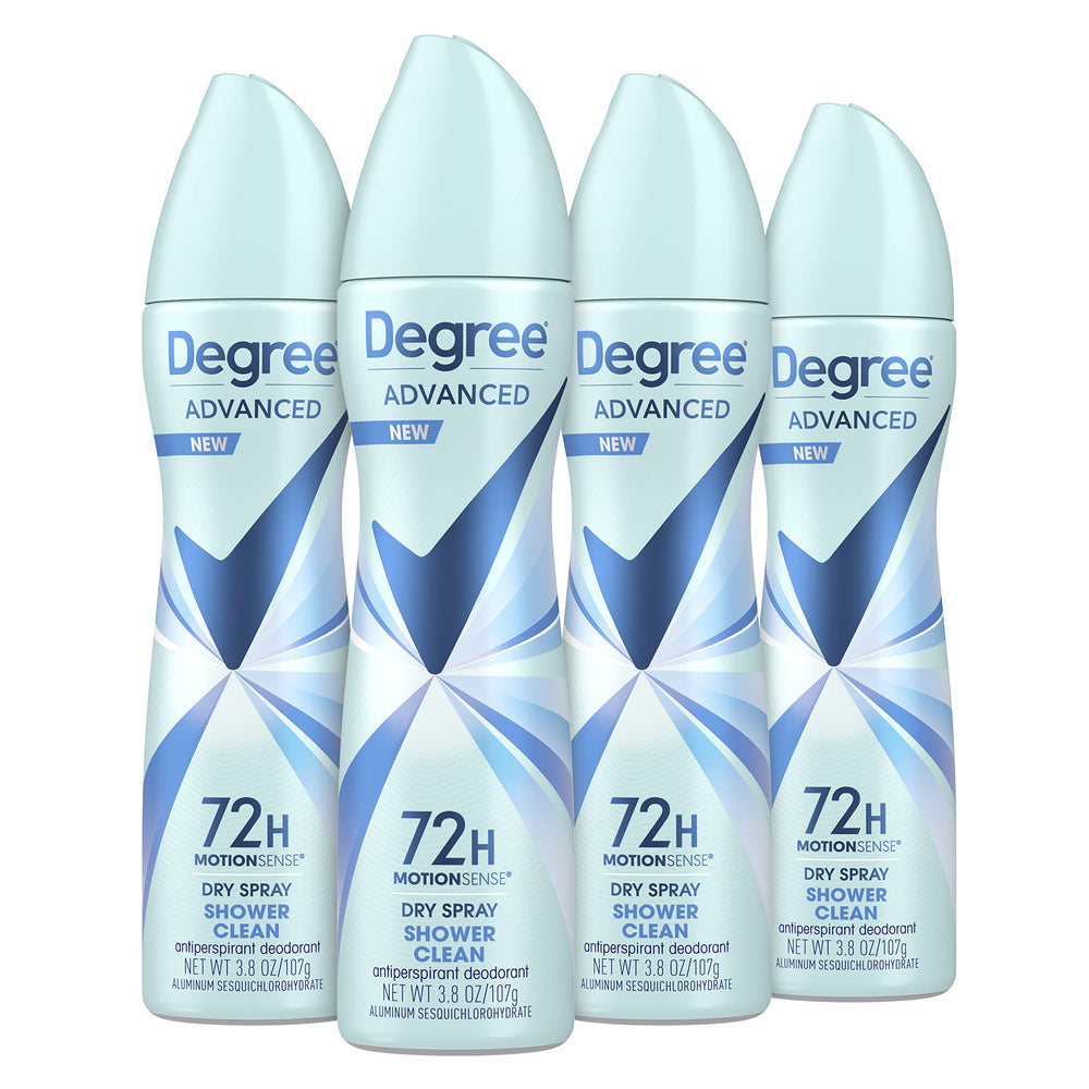 Degree Advanced Shower Clean dry spray bottle ready for daily wear and confidence