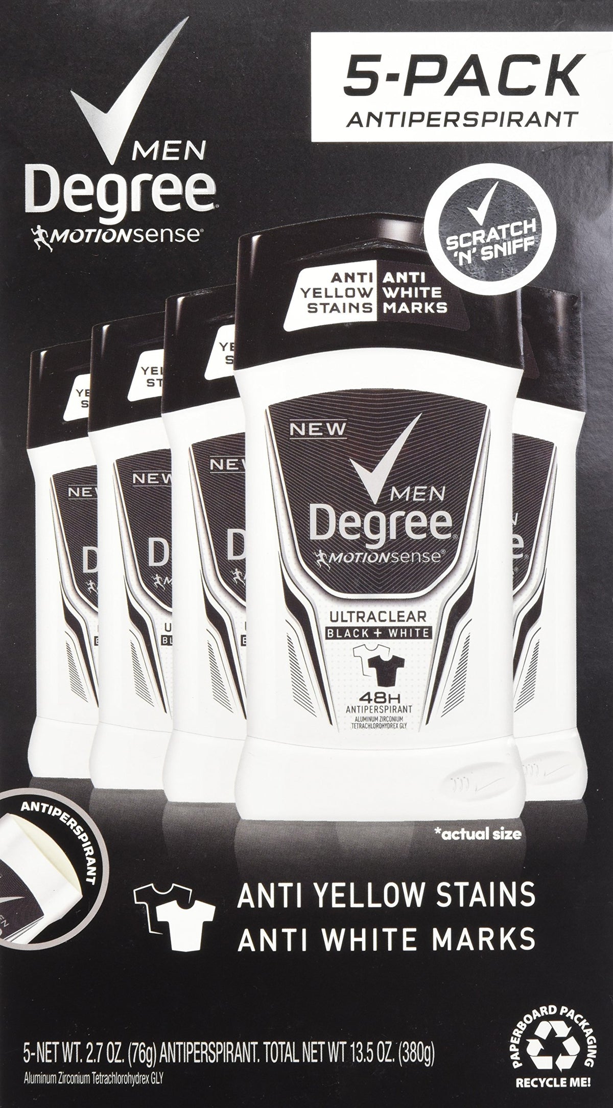 Degree Men Adrenaline Series 5-pack bundle showing long-lasting protection for all-day confidence