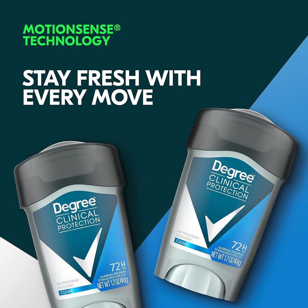 Degree Men Clean Clinical antiperspirant pack6 display highlights value and coverage.