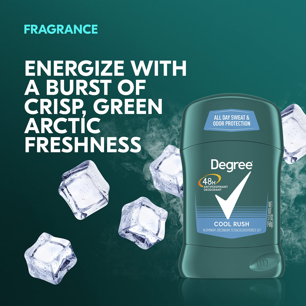 Degree Men Cool Rush 1-7oz close-up focuses on product size and cap.