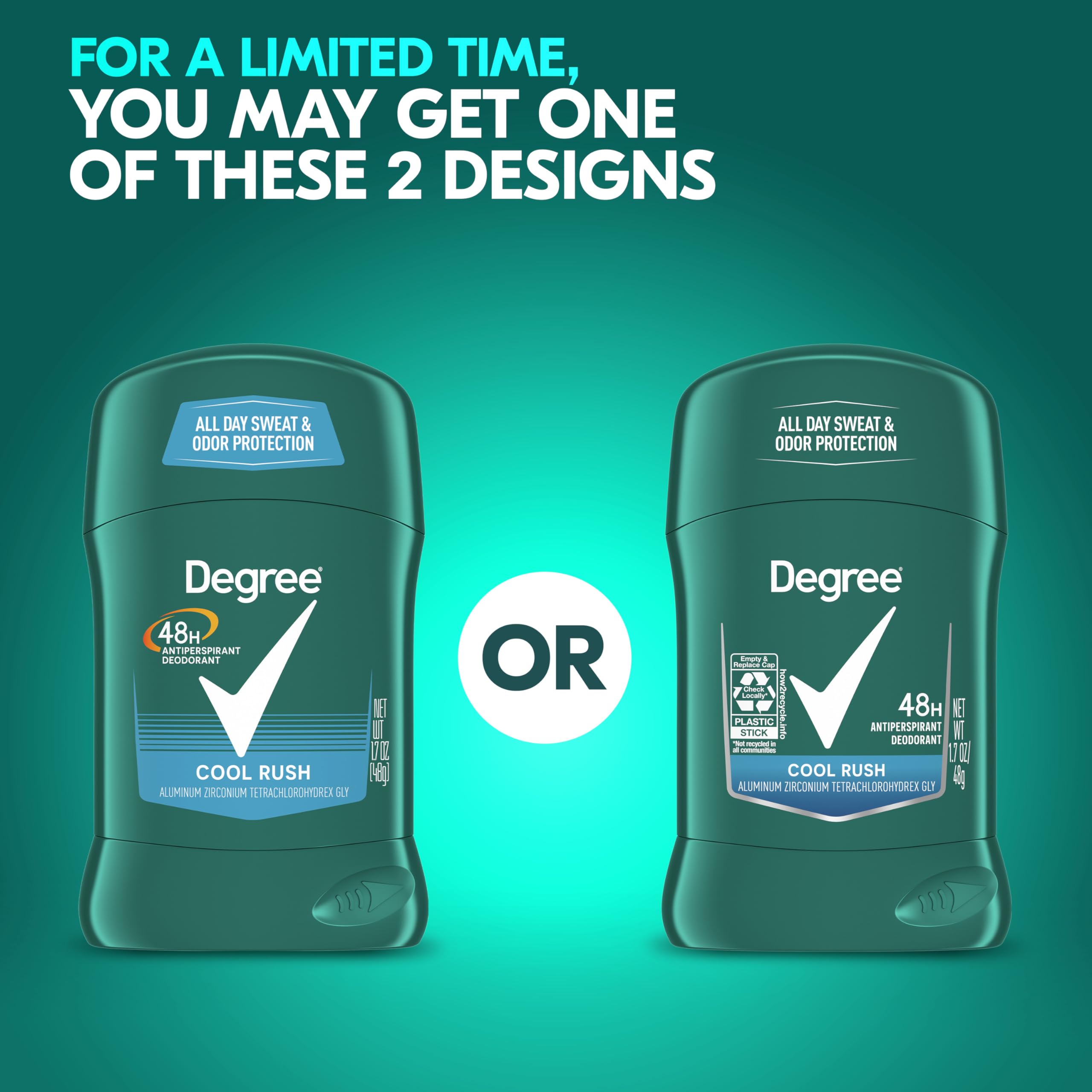 Degree Men Cool Rush arctic-fresh-scent highlights crisp, energizing freshness.