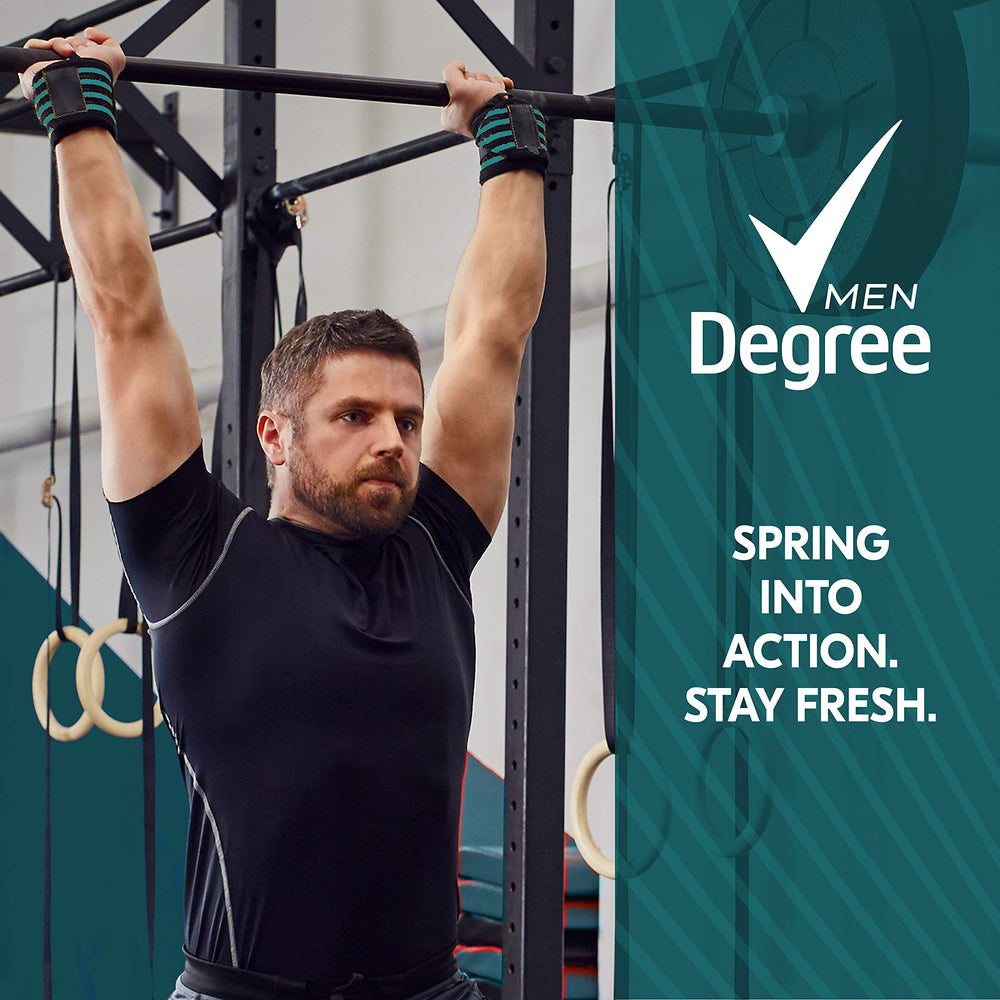 Degree Men Cool Rush in gym bag suggests on-the-go protection for workouts.