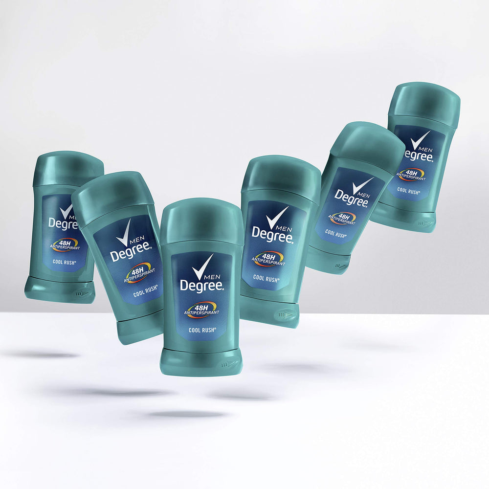 Degree Men Cool Rush long-lasting protection highlighted by heat-activated formula.