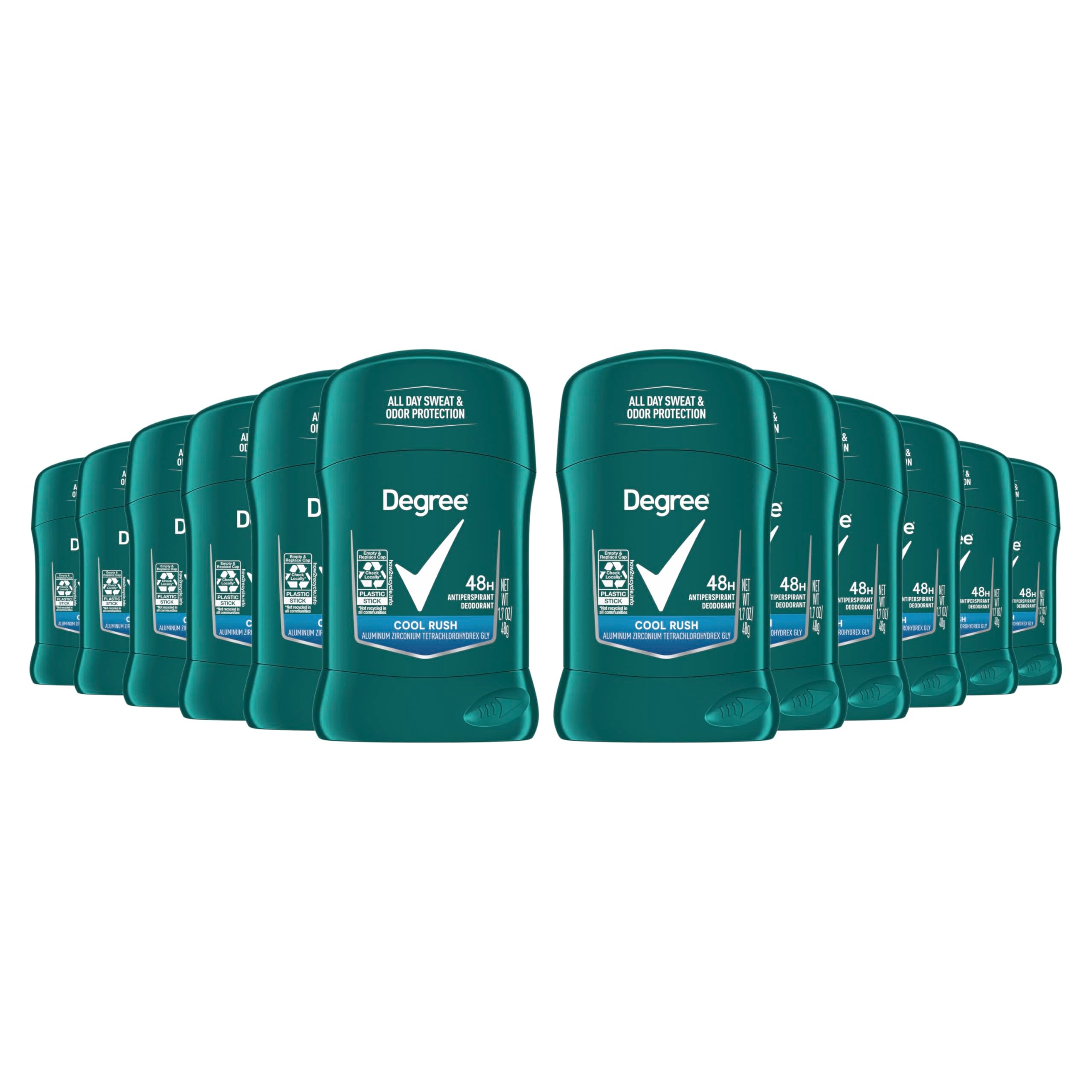 Degree Men Cool Rush front view 12-pack showcases packaging and everyday protection.