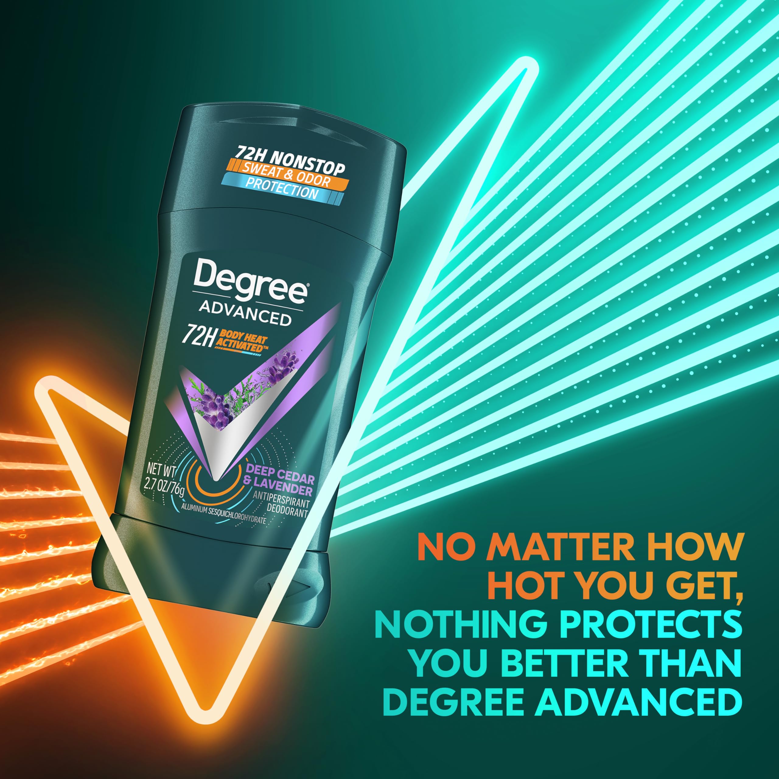 Degree Men Deep Cedar & Lavender application underarm shot; ready for active workouts.