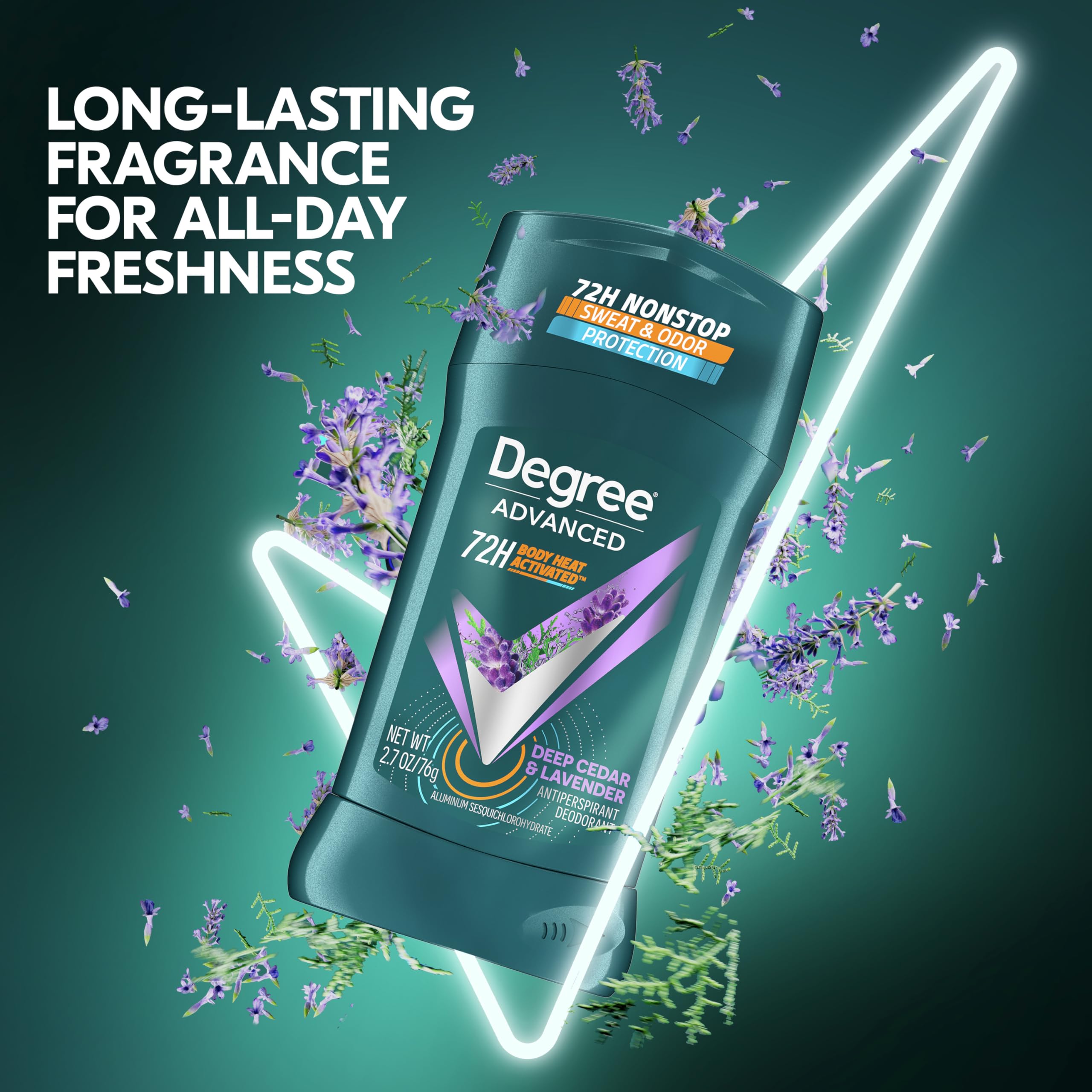 Degree Men Deep Cedar & Lavender test swatch; instant dry feel on skin.