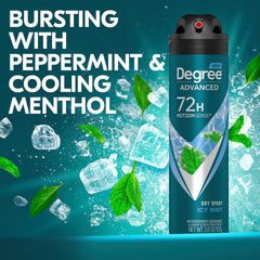 Degree Men Icy Mint Dry Spray dispense action highlights immediate freshness
