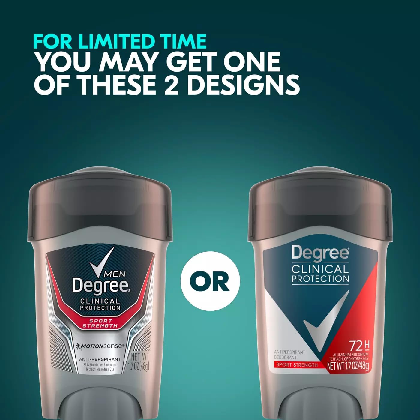 Degree Men Sport Strength four-pack front view highlighting long-lasting protection