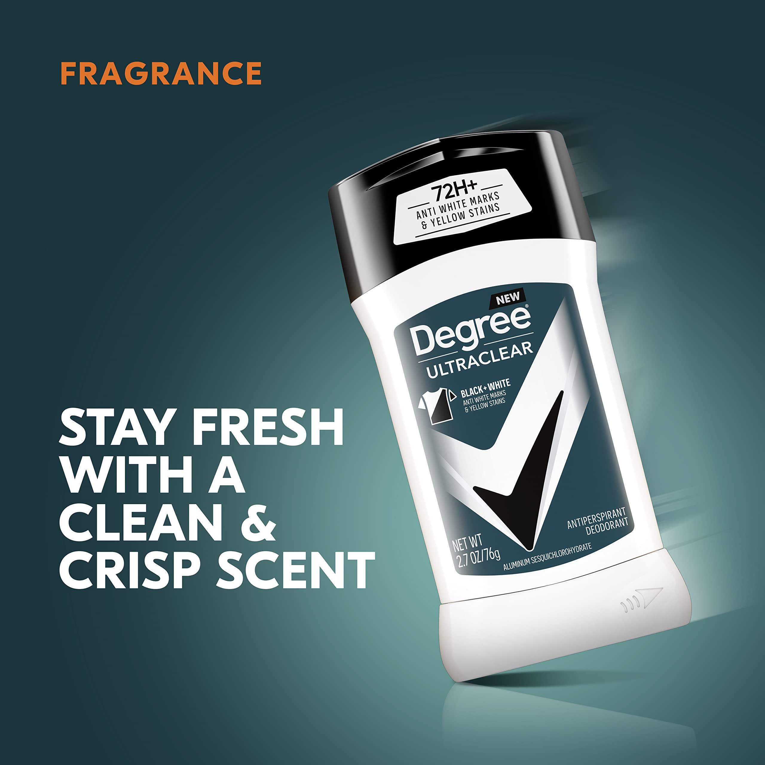 Degree Ultraclear anti-mark technology protects fabrics from deodorant stains.