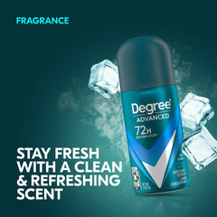 Degree Cool Rush deodorant can close-up highlights a crisp arctic scent and refreshing feel.