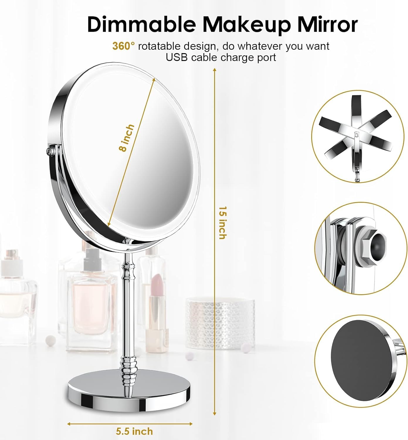 DEIOVWXS lighted makeup mirror 10x close-up detail for mascara and lashes.