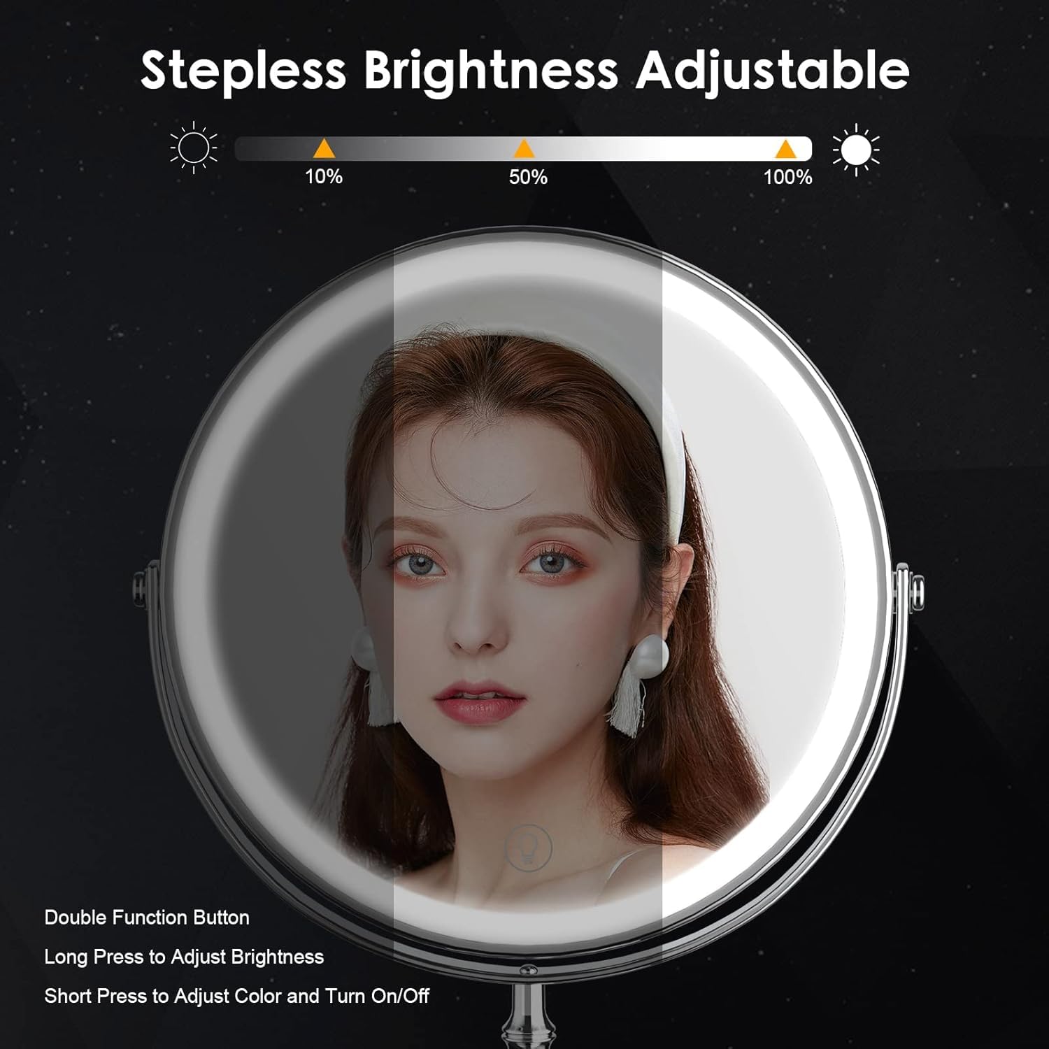 DEIOVWXS lighted makeup mirror brightness control for comfortable, customizable lighting.