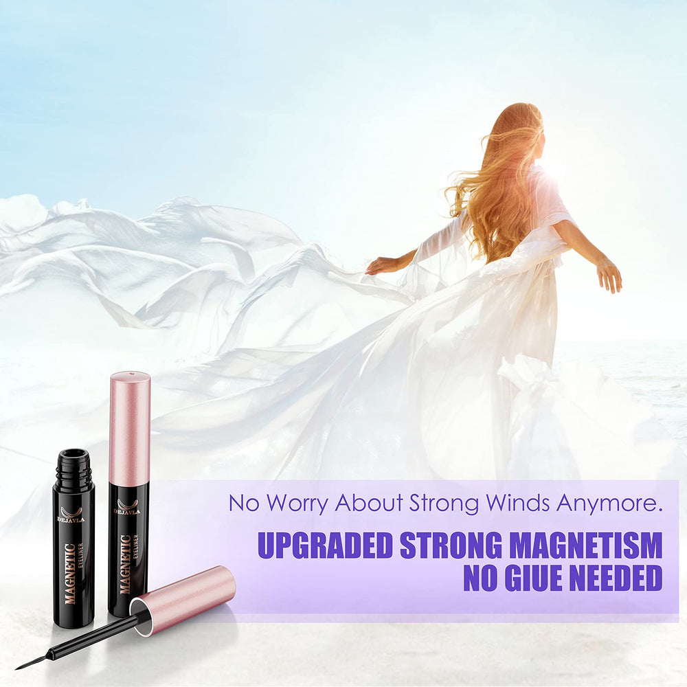 DEJAVIA application with eyeliner demonstrating clean, mess-free attachment