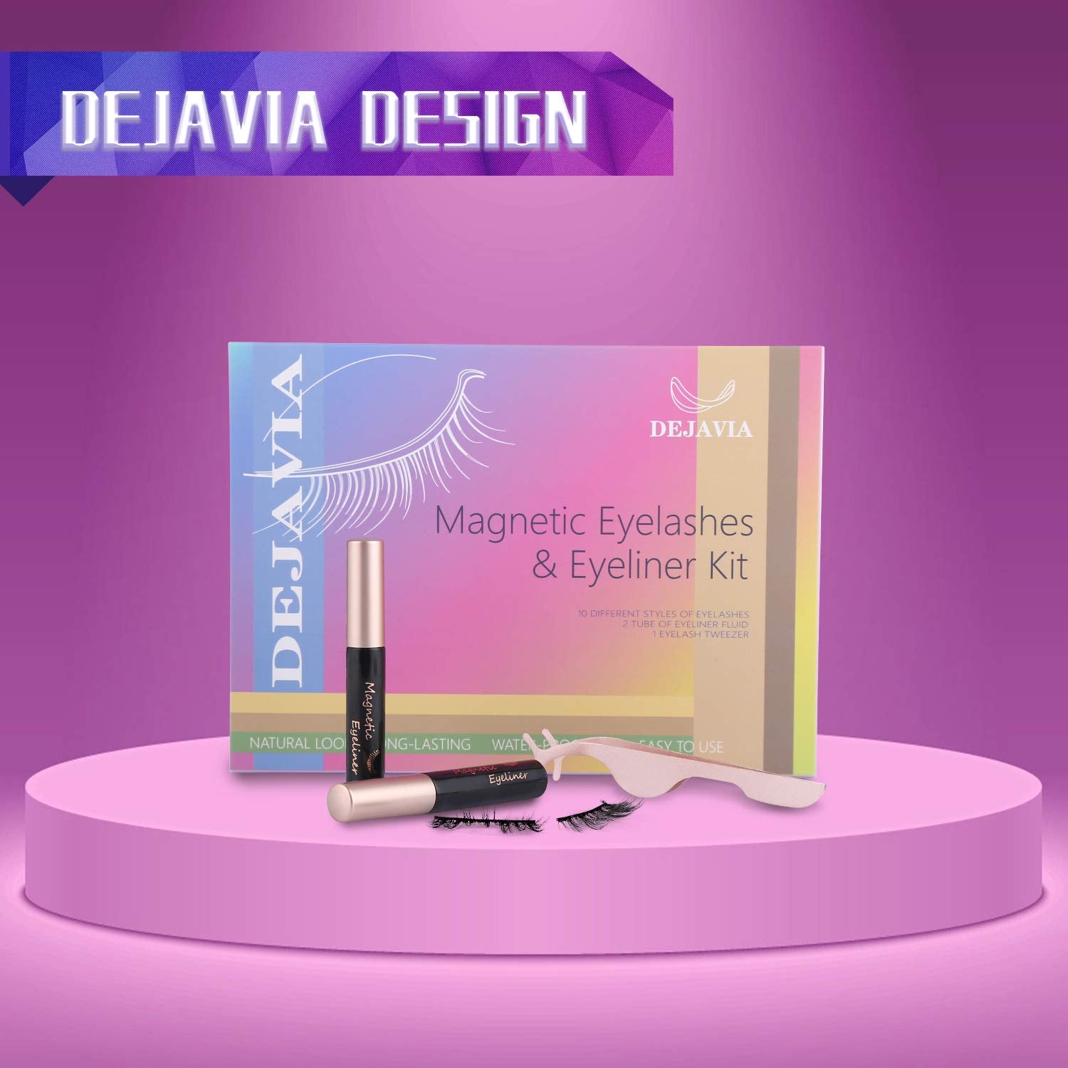 DEJAVIA no-glue-needed lashes close-up highlighting quick, clean attachment.