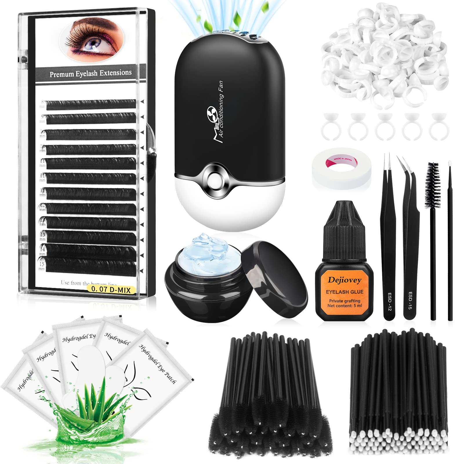 Dejiovey eyelash extension kit with USB lash fan for quick-drying lashes
