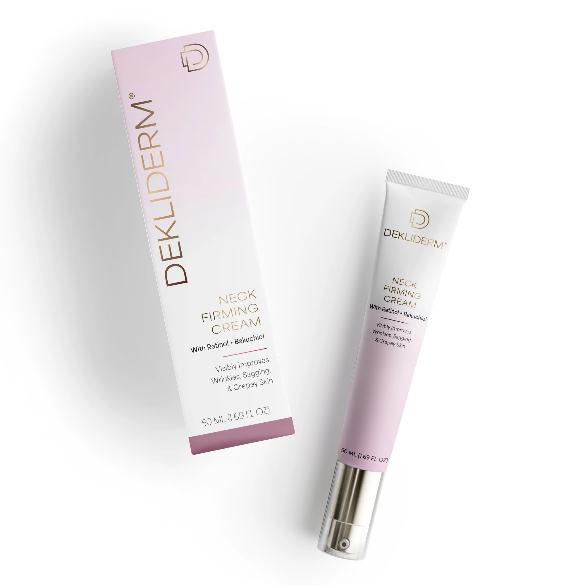 DEKLIDERM Neck Firming Cream tube close-up showing smoothing potential for neck and chest