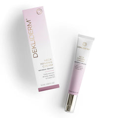 DEKLIDERM Neck Firming Cream tube close-up showing smoothing potential for neck and chest