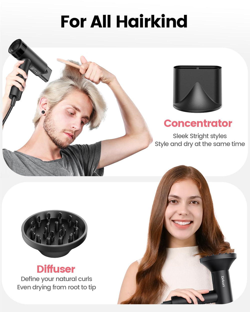 Dekuri hair dryer low-noise design around 59 dB