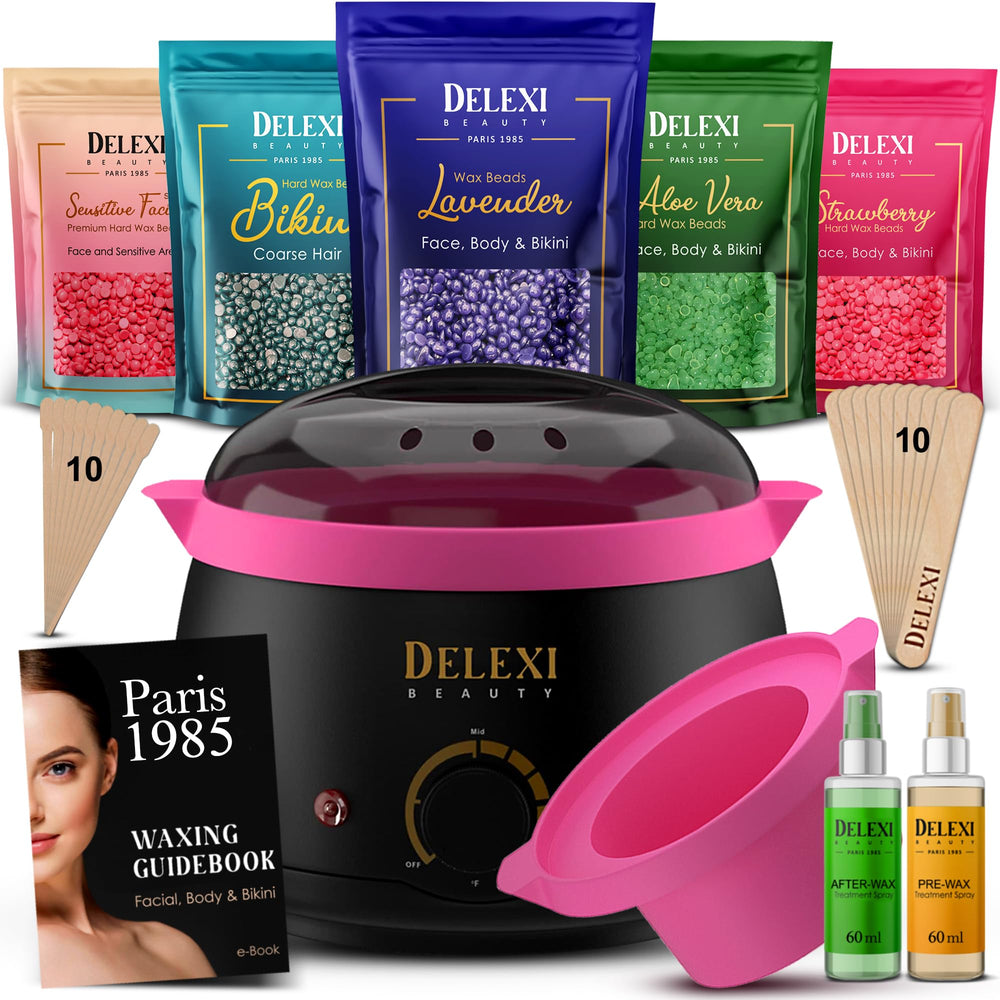 DELEXI premium waxing kit wax warmer demonstrates safe, adjustable heat for at-home waxing
