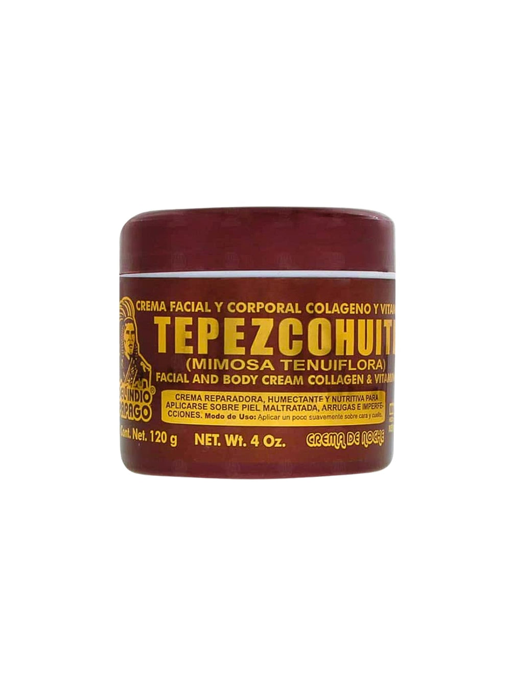 Del Indio Papago Tepezcohuite Night Cream jar - oil-free formula supports youthful, smooth skin.