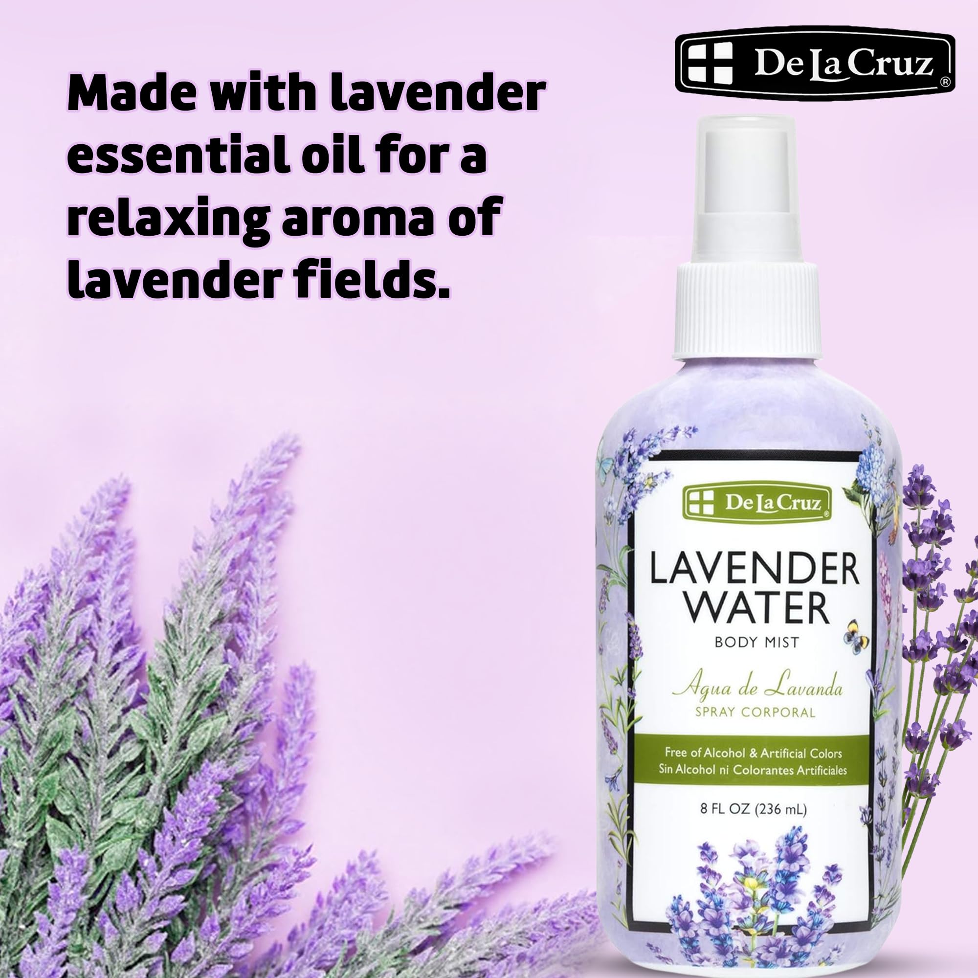 De La Cruz Lavender Pillow Mist for restful sleep aroma.