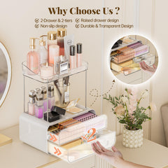 Delamu clear vanity desk organizer close-up highlights sleek design