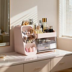 Delamu makeup organizer drawers with spacious storage for palettes and jars