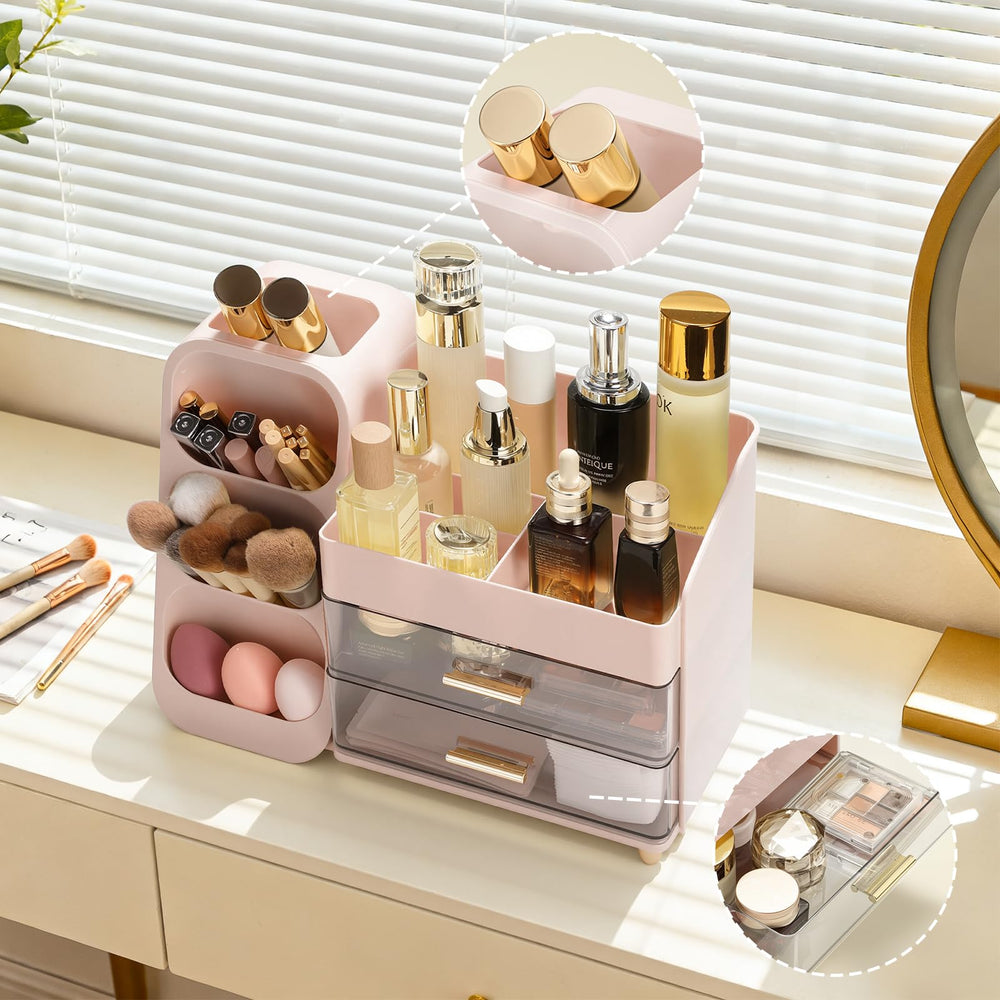 Delamu makeup organizer non-slip bottom prevents sliding on vanity surfaces