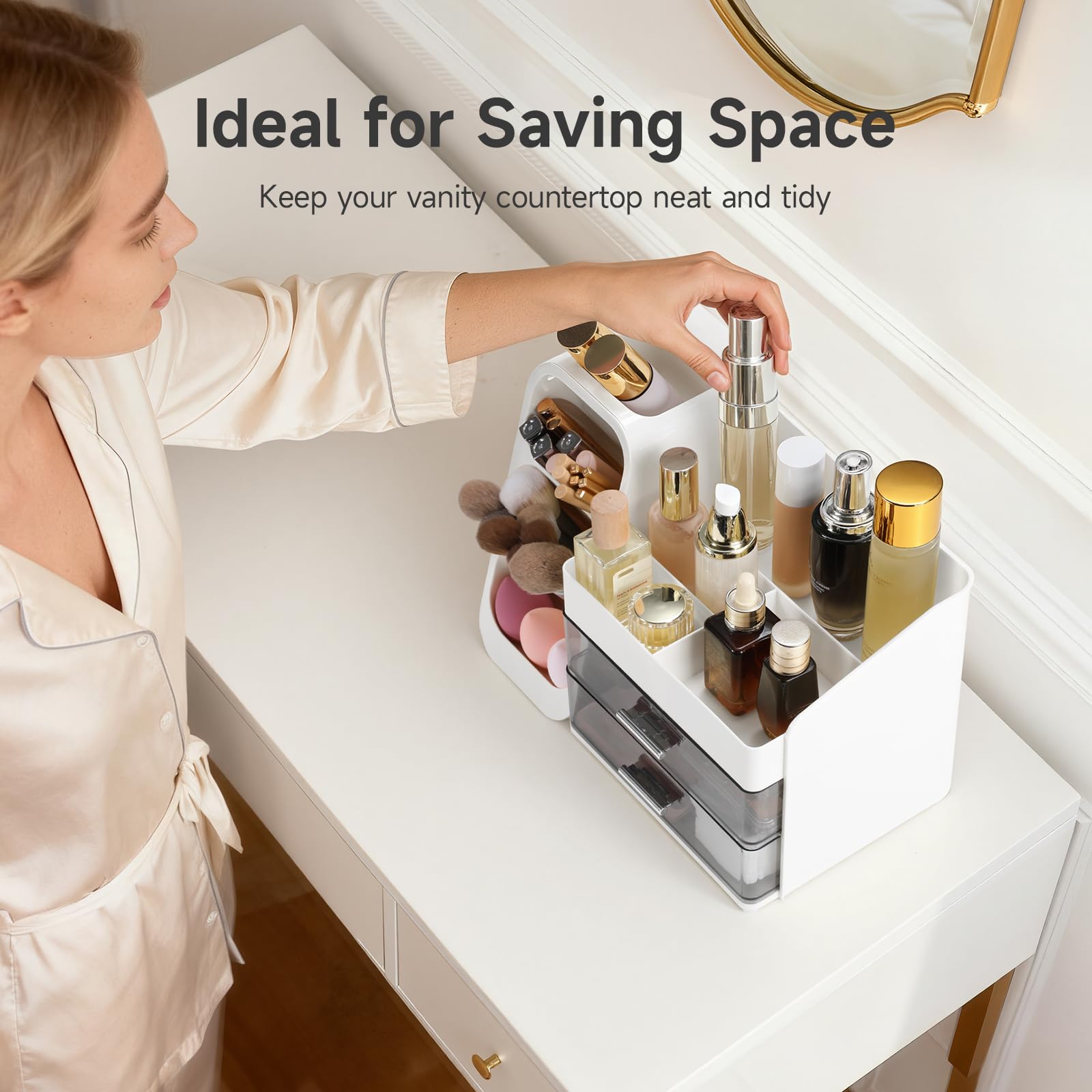 Delamu Makeup Organizer Countertop on dressing table fits daily routine ergonomically