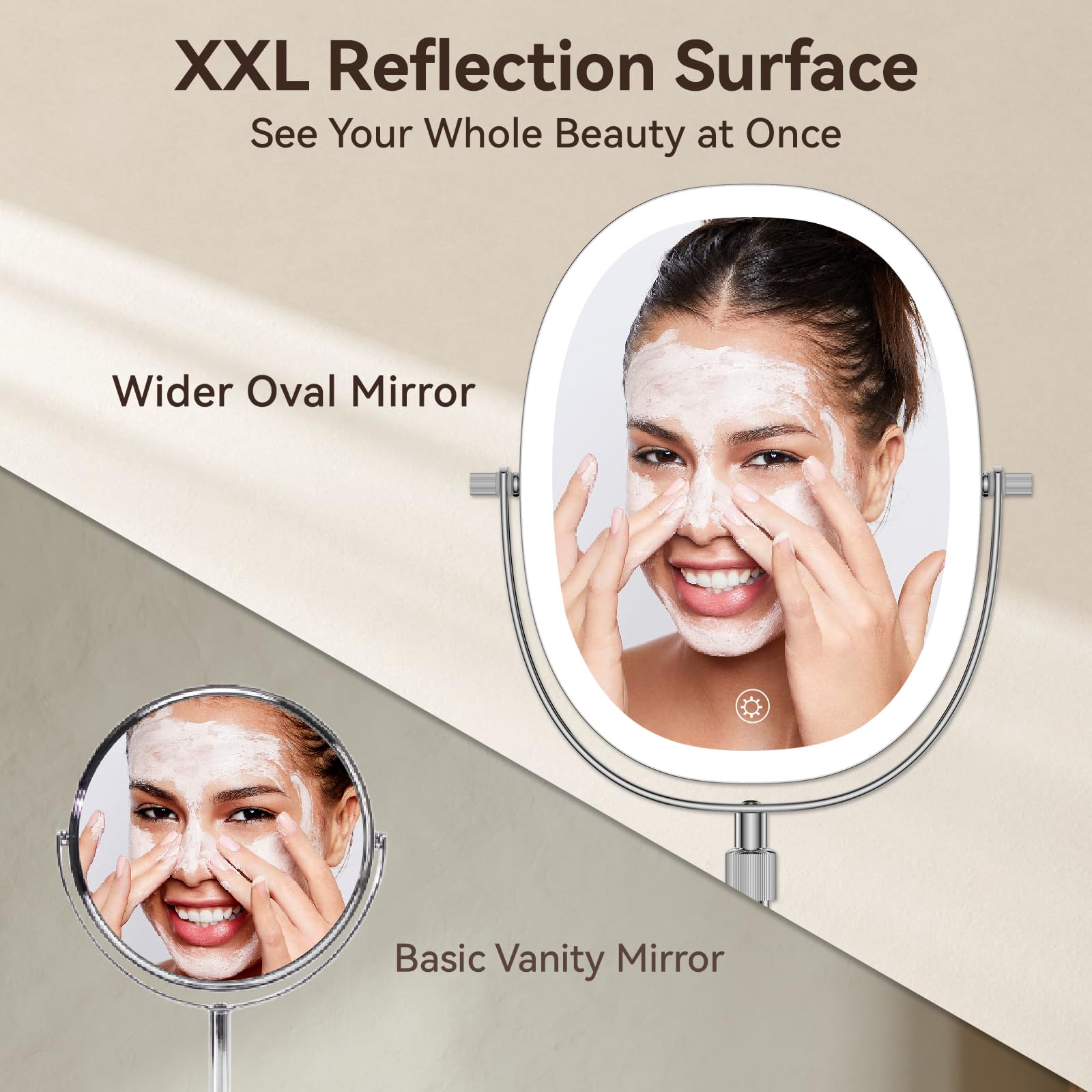 Delanges height-adjustable vanity mirror for comfortable skincare at any height