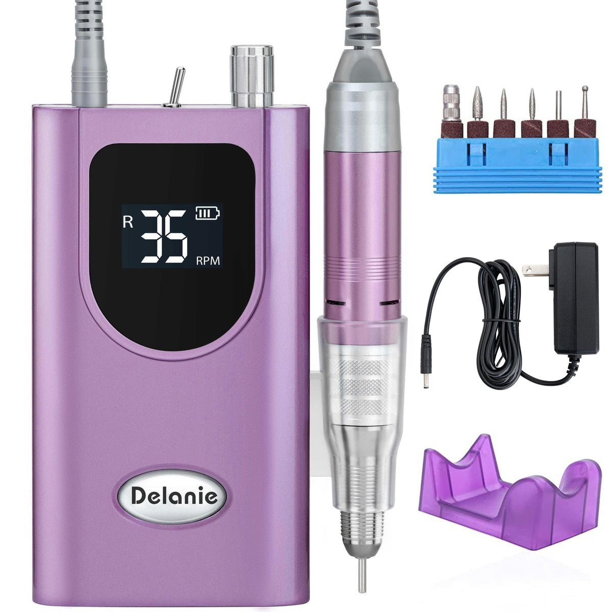Delanie nail drill high torque 35000rpm enables smooth acrylic and gel shaping.