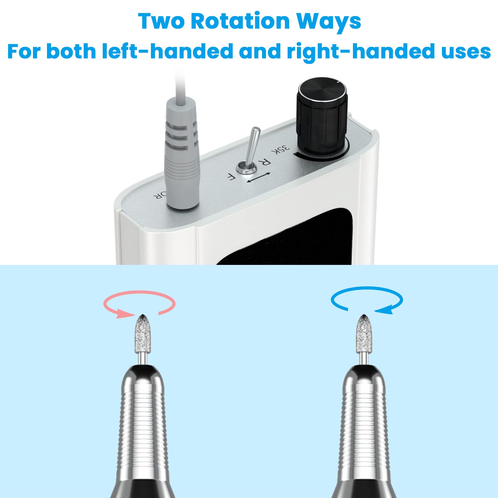 Delanie nail drill is portable and rechargeable for use anywhere