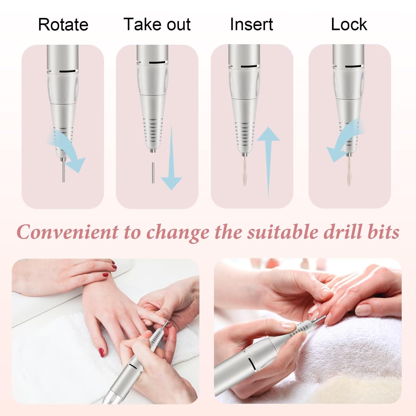 DELIFO nail drill aluminum body provides sturdy, low-noise performance