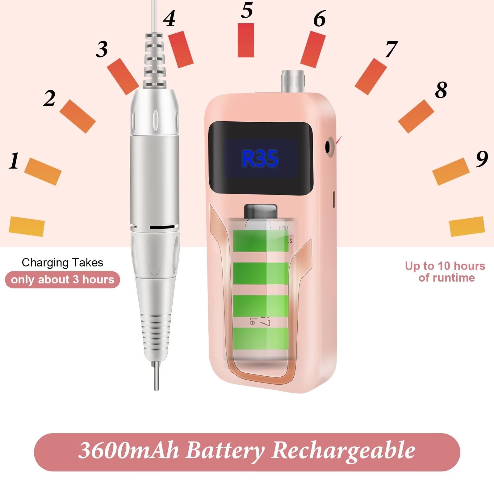 DELIFO nail drill speed control dial allows tailored RPM for various tasks