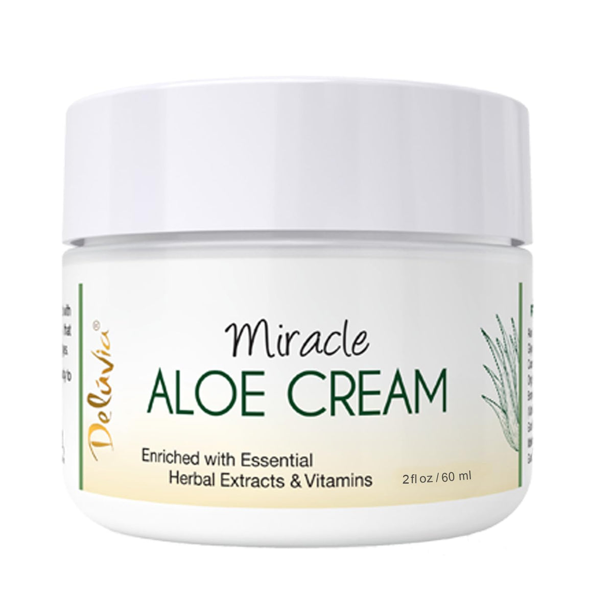 DELÚVIA Miracle Aloe Cream bottle demonstrates daily-use soothing moisturizer for dry skin comfort.