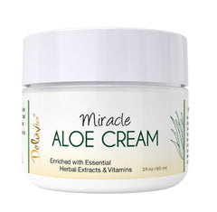 DELÚVIA Miracle Aloe Cream bottle demonstrates daily-use soothing moisturizer for dry skin comfort.