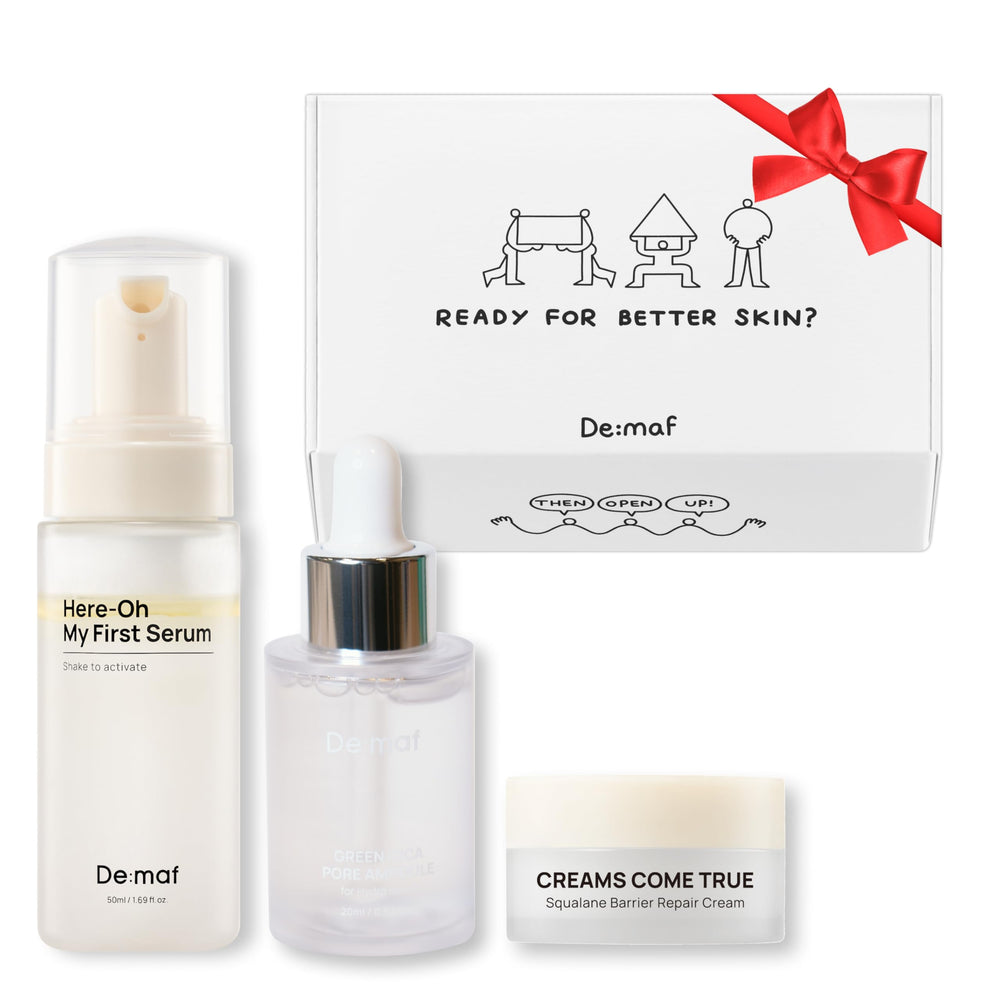 De:maf Welcome Skincare Kit Step 1 serum bottle replenishes moisture after cleansing