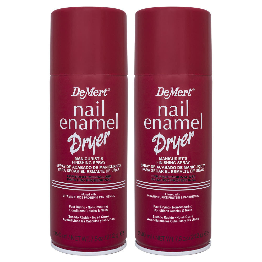 Demert Nail Enamel Dryer Spray can close-up, highlighting fast-drying manicure results.