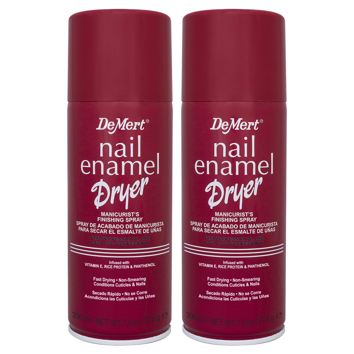 Demert Nail Enamel Dryer Spray can close-up, highlighting fast-drying manicure results.