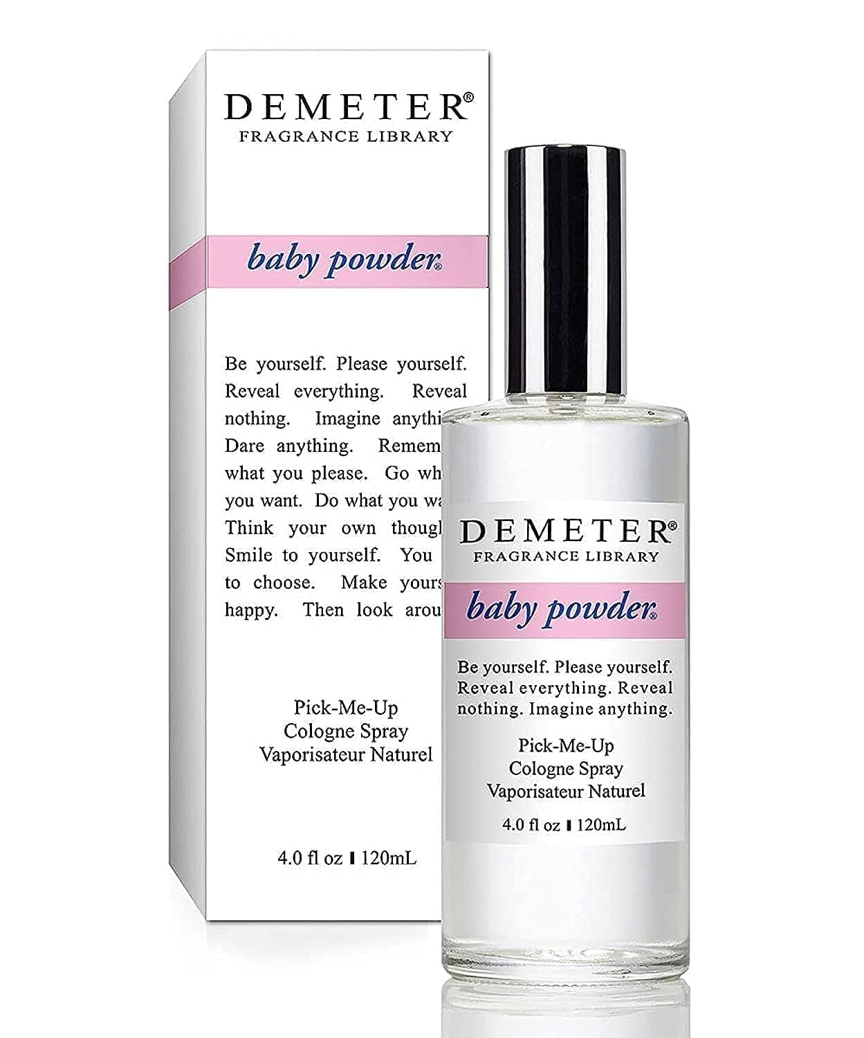 Demeter Baby Powder bottle close-up emphasizing clean, powdery freshness for daily wear